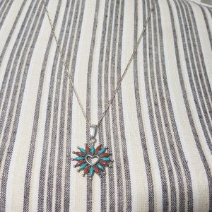 Native American Pendant Turquoise Coral Heart